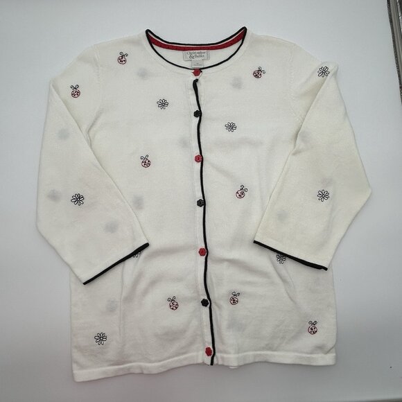 VTG CHRISTOPHER & BANKS (FLAWED) Cardigan M Ladybugs Embroidered Flowers Beads - Picture 3 of 9